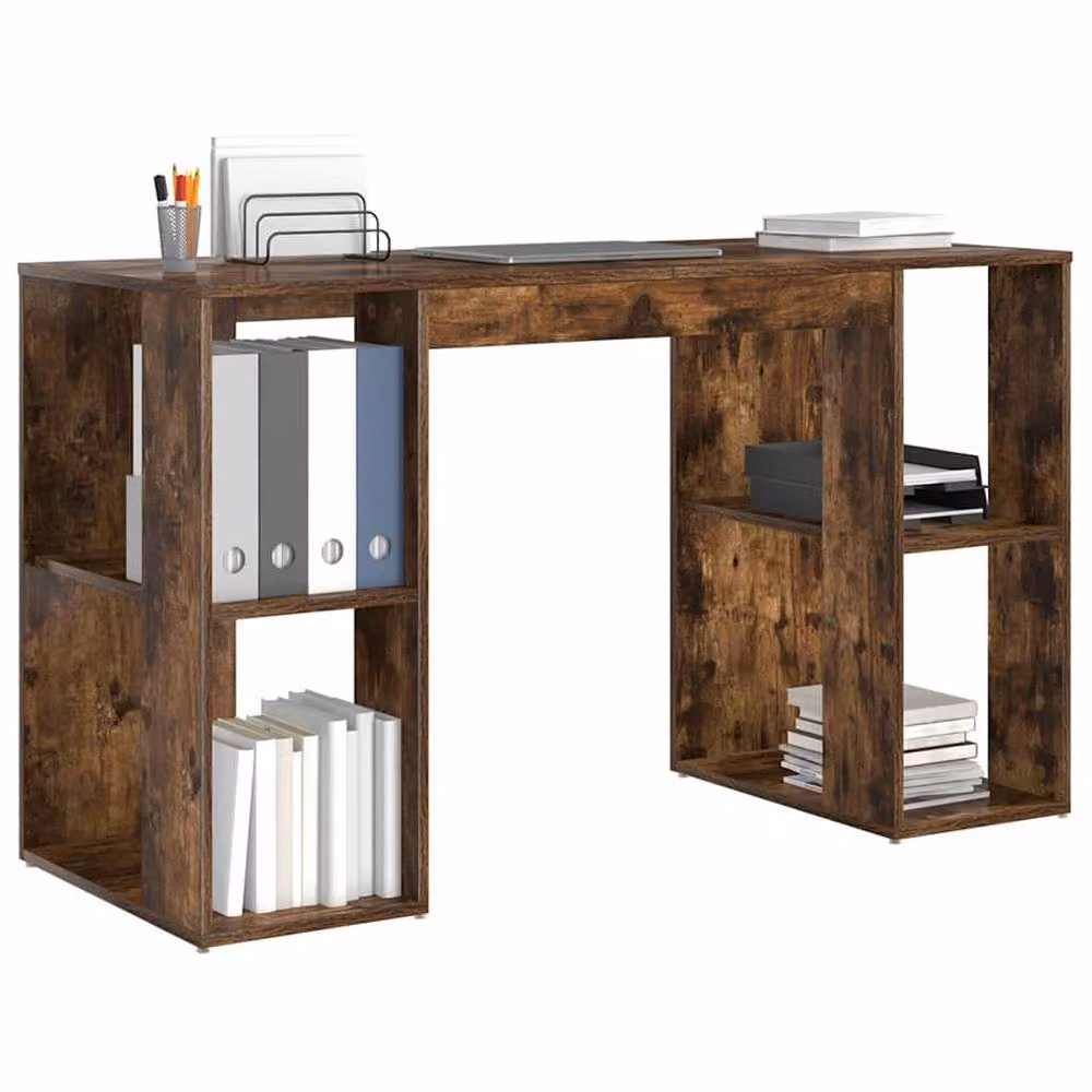 Berkfield Home Brown Smoked Oak Solid Wood Writing Desk – 3