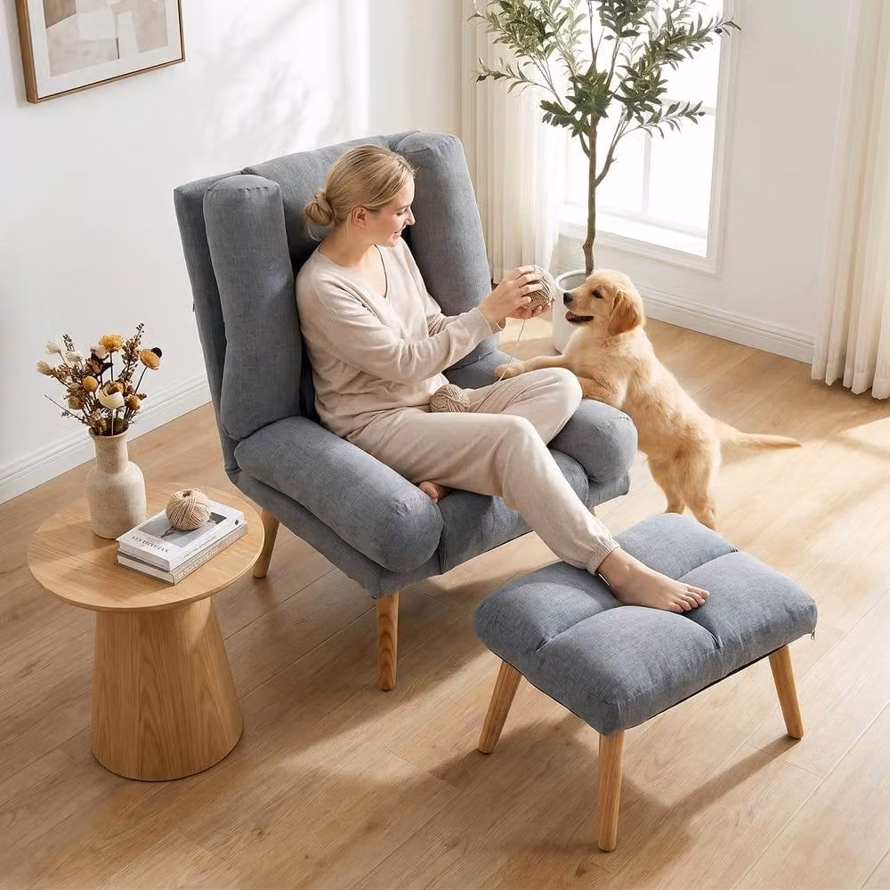 STILVORA Recliner Armchair with Matching Ottoman in Grey Fabric – 8