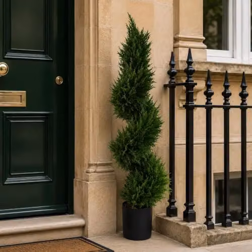 Leaf Design UK Pair of Green Artificial Topiary Trees, H 120 cm x W 35 cm x D 35 cm – 2