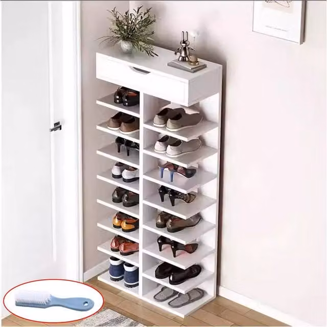 SPETLEK 9 Tier White Freestanding Shoe Storage Cabinet with Open Shelves and Doors – 1