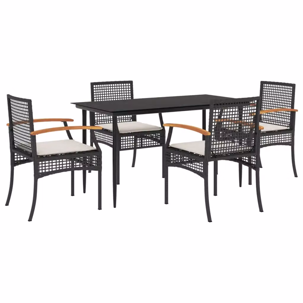 Berkfield Home 5 Piece Modern Garden Dining Set with Cushions in Black Poly Rattan – 2
