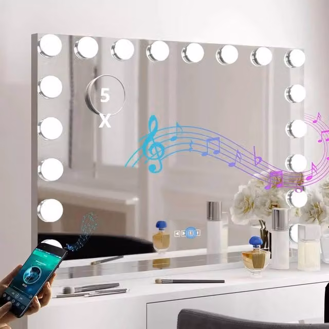 Dprodo Large Vanity Mirror with 18 Dimmable Cool White LED Bulbs in White – 1