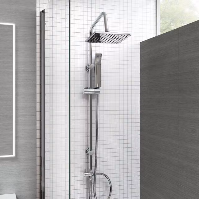 NESTLUNE Large Square Stainless Steel Dual 2 Mixer Overhead Wall Mounted Shower Head in Silver