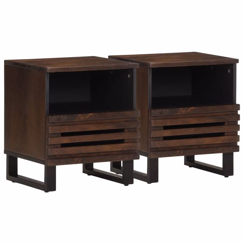 Berkfield Home Set of 2 Solid Mango Wood Bedside Cabinets in Brown, W/D/H: 40 x 33 x 46 cm – 2