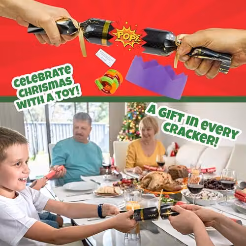 KreativeKraft Luxury Black and Multicolour Fidget Christmas Crackers, Pack of 6 – 2