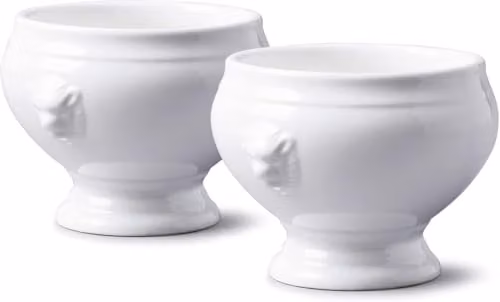 Bartleet & Sons 1750 TSET120 Traditional Porcelain Lion Head Design French Onion Soup and Stew Bowl Set of 2, White, 350ml per bowl
