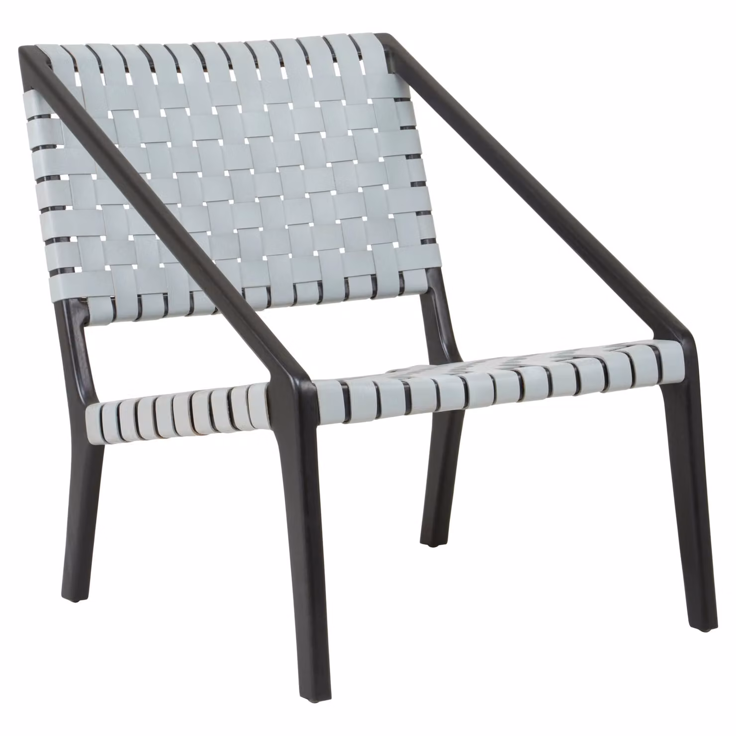 Orsina Grey Leather Woven Teak Wood Armchair with Black Frame – 2