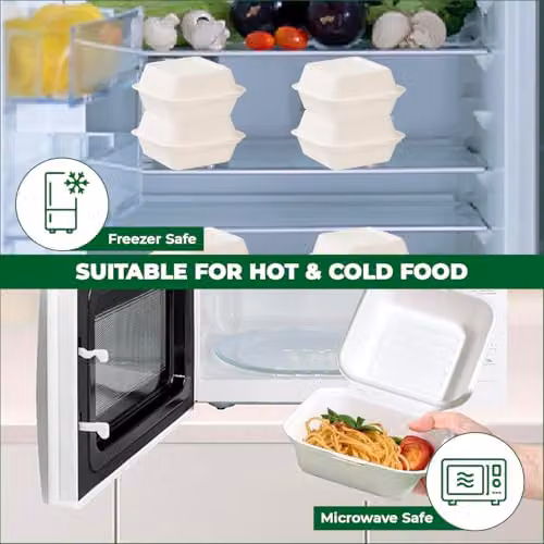 ECONX White Biodegradable Bagasse Clamshell Takeaway Burger Boxes, Pack of 50 – 2
