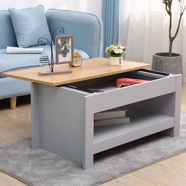 HMD Grey Sliding Top Coffee Table with Bottom Storage Shelf