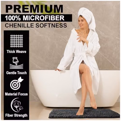 GAVENO CAVAILIA Black Chenille Microfibre Bath Mat, W/D: 50 x 80 cm – 6