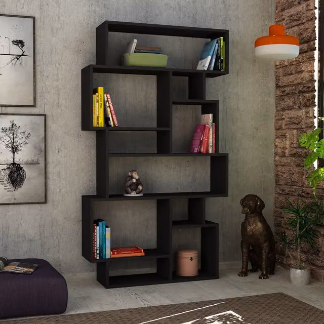 Decortie Karmato Modern Bookcase Display Unit, Anthracite Grey, H 169 x W 96 x D 26 cm – 1