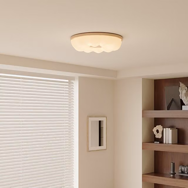 Livingandhome Modern Cloud-shape Adjustable LED Ceiling Light with Remote Control, White and Wood Colour