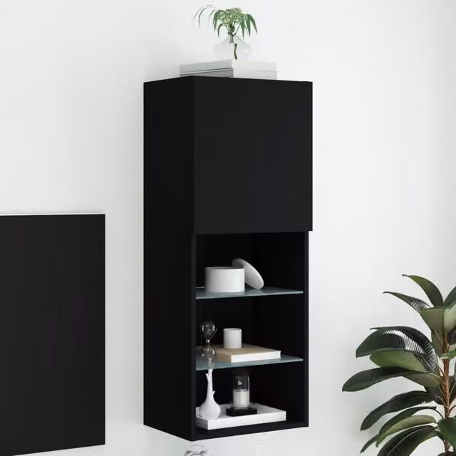 Berkfield Home Modern Black TV Cabinet with Integrated LED Lights, W/D/H: 40.5 x 30 x 102 cm