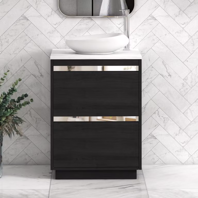 Royal Bathrooms Orion 800mm Hale Black Floor Standing Vanity Unit with Nova Carrara White Countertop and 2 Drawers
