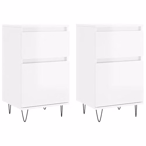 vidaXL Set of 2 Modern High Gloss White Sideboards in Engineered Wood W/D/H: 40 x 35 x 70 cm