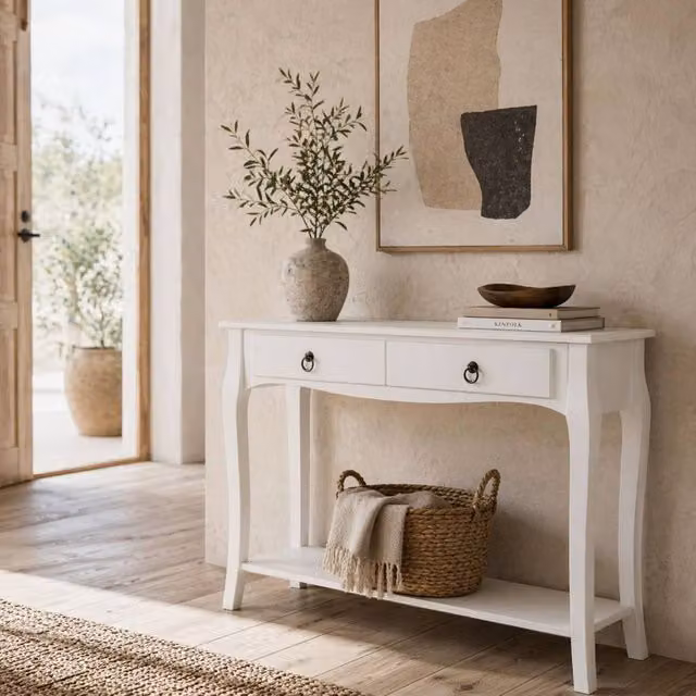 Wyld Haus Noro Mid Century Console Table in White with 2 Drawers and Shelf, W: 100 cm, H: 75 cm