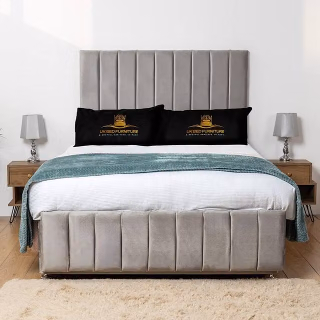 UK Bed Furniture Falcon Divan Bed Base with 26 Inch Headboard in Silver, Single, W/D/H: 90 x 190 cm