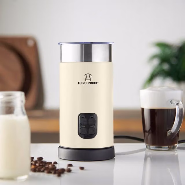 MisterChef Electric Automatic Milk Frother in Beige with Stainless Steel