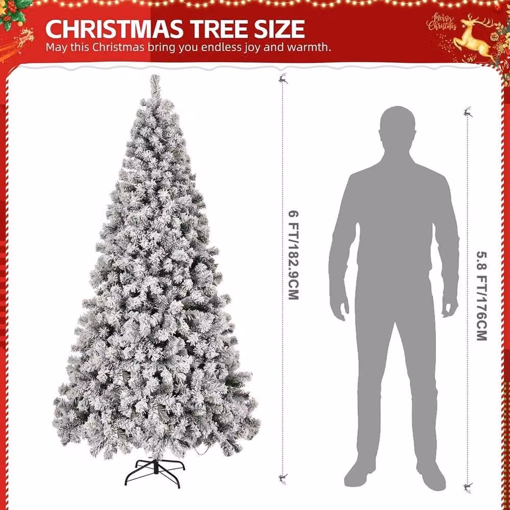 Kelvenix 6ft Bushy Snow Flocked Christmas Tree in Green – 2