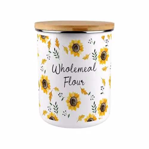 Purely Home Sunflower Enamel Flour Canister in Yellow and White with 2.7 l Capacity