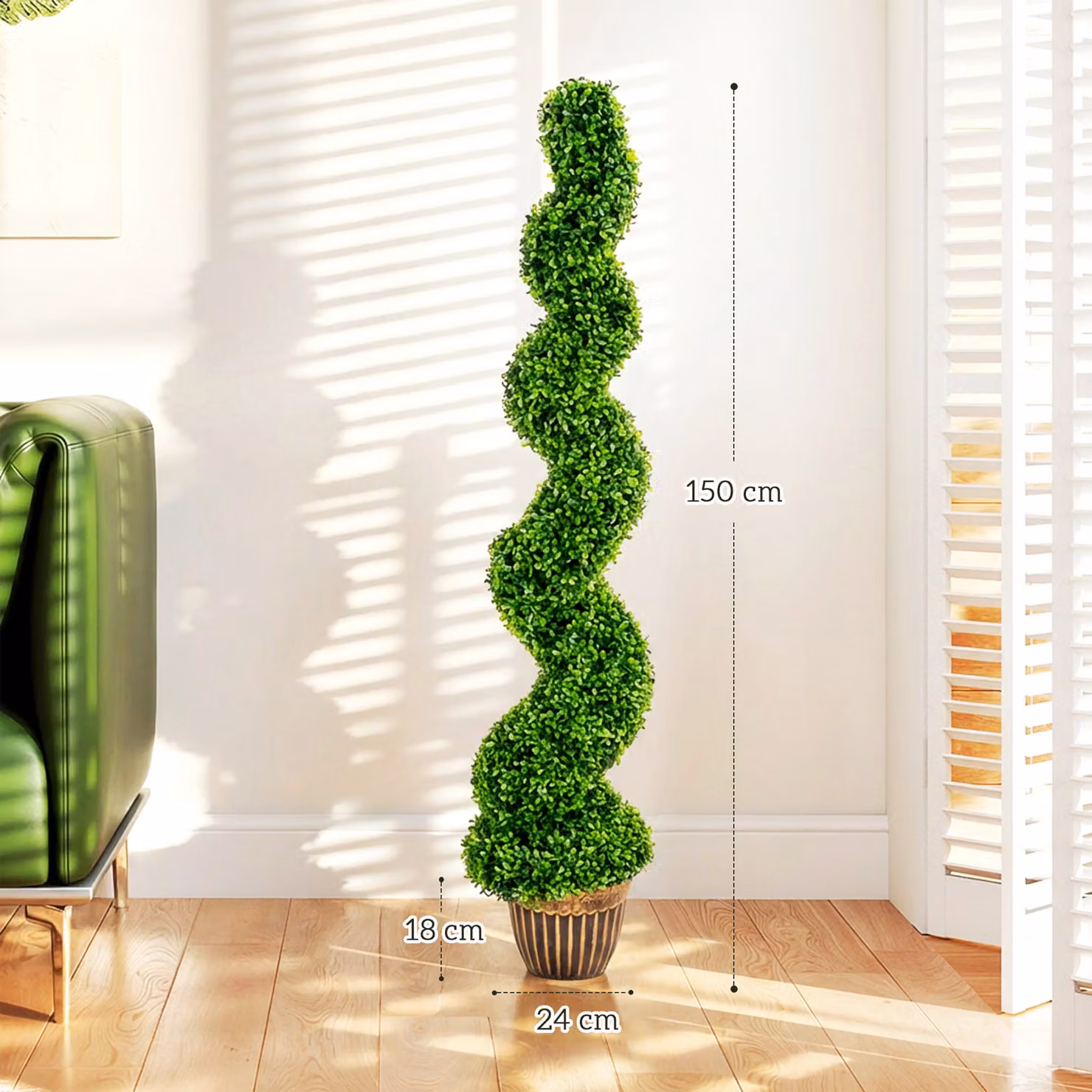 HOMCOM Set of 2 Green Artificial Topiary Spiral Boxwood Trees with Pots, Height: 150 cm – 3