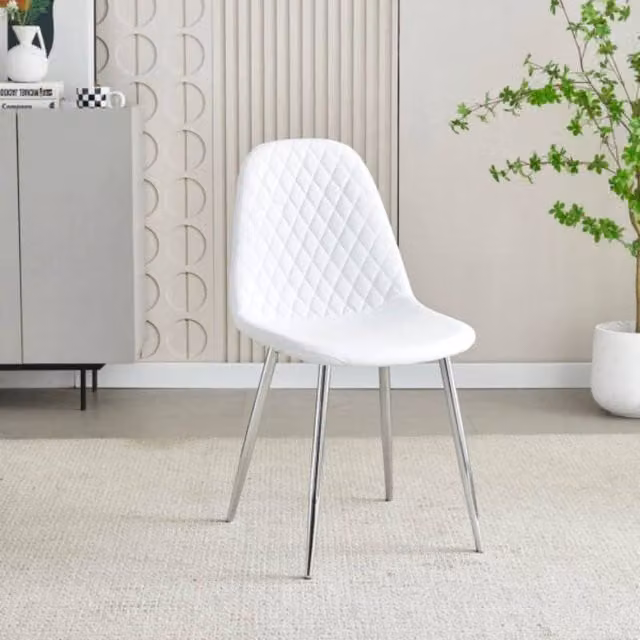 Stratus Interiors Luxury White Quilted PU Dining Chair with Chrome Metal Legs