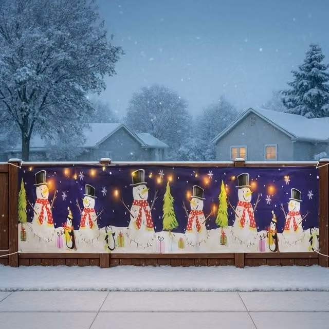 Gainsborough Blue Light-Up Snowman Balcony Cover with 50 Warm White LEDs, W: 300 cm