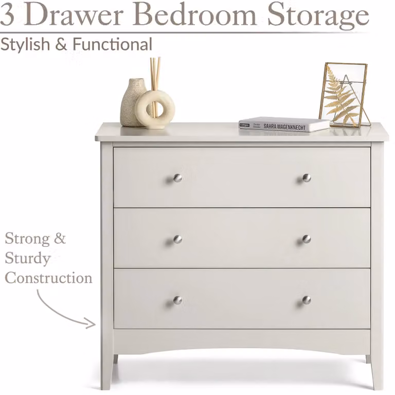 Christow Modern 3 Drawer Natural Chest of Drawers in Brown, H 80 x W 70 x D 40 cm