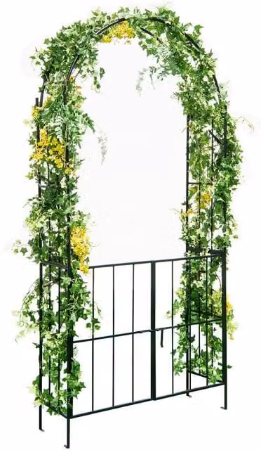 Costway Heavy-Duty Metal Garden Arch Arbor Trellis with Gate in Black, Height: 230 cm – 1