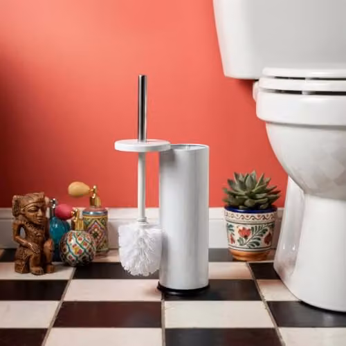 Harbour Housewares White Stainless Steel Toilet Brush and Holder Set with Non-Slip Base – 2