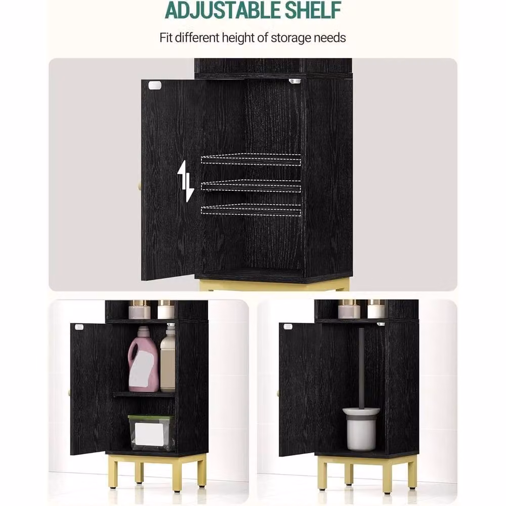 VOGREX Modern Black Matt Corner Bathroom Cabinet with Hinged Doors and Adjustable Internal Shelf – 4
