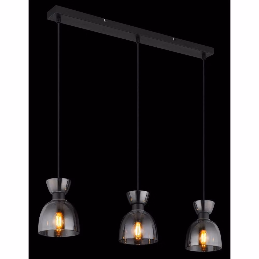 Netlighting Massey Bar Pendant Ceiling Light in Matt Black with Smoke Glass Shades, 3x E14 – 2