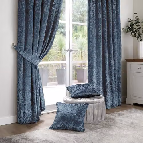 Curtina Trinity Blue Floral Velvet Square Cushion W/D/H: 43 x 43 x 43 cm – 2