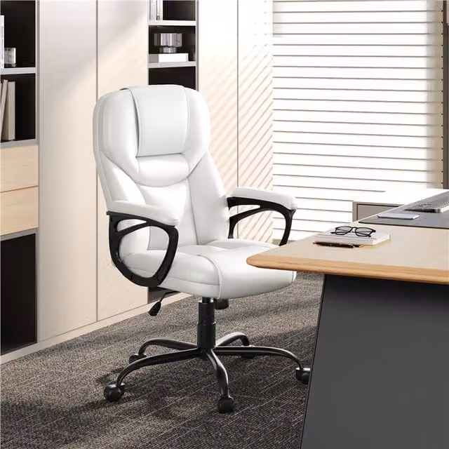 Yaheetech White Executive Office Chair with Ergonomic High Back, Synthetic Leather and Metal Frame