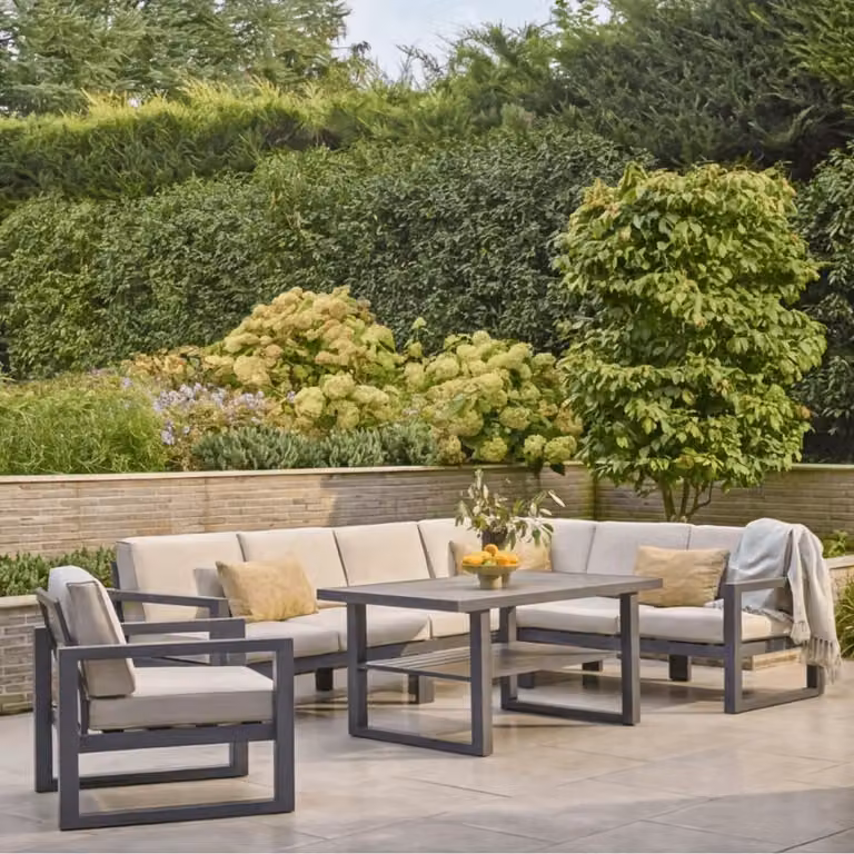 Leisure Grow Gabriela Corner Lounge Dining Set with Lounge Chair in Grey Aluminium Metal