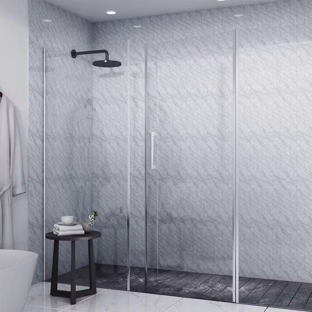 Livingandhome 5-Piece Grey Stone Stripe PVC Waterproof Bathroom Wall Panel Cladding