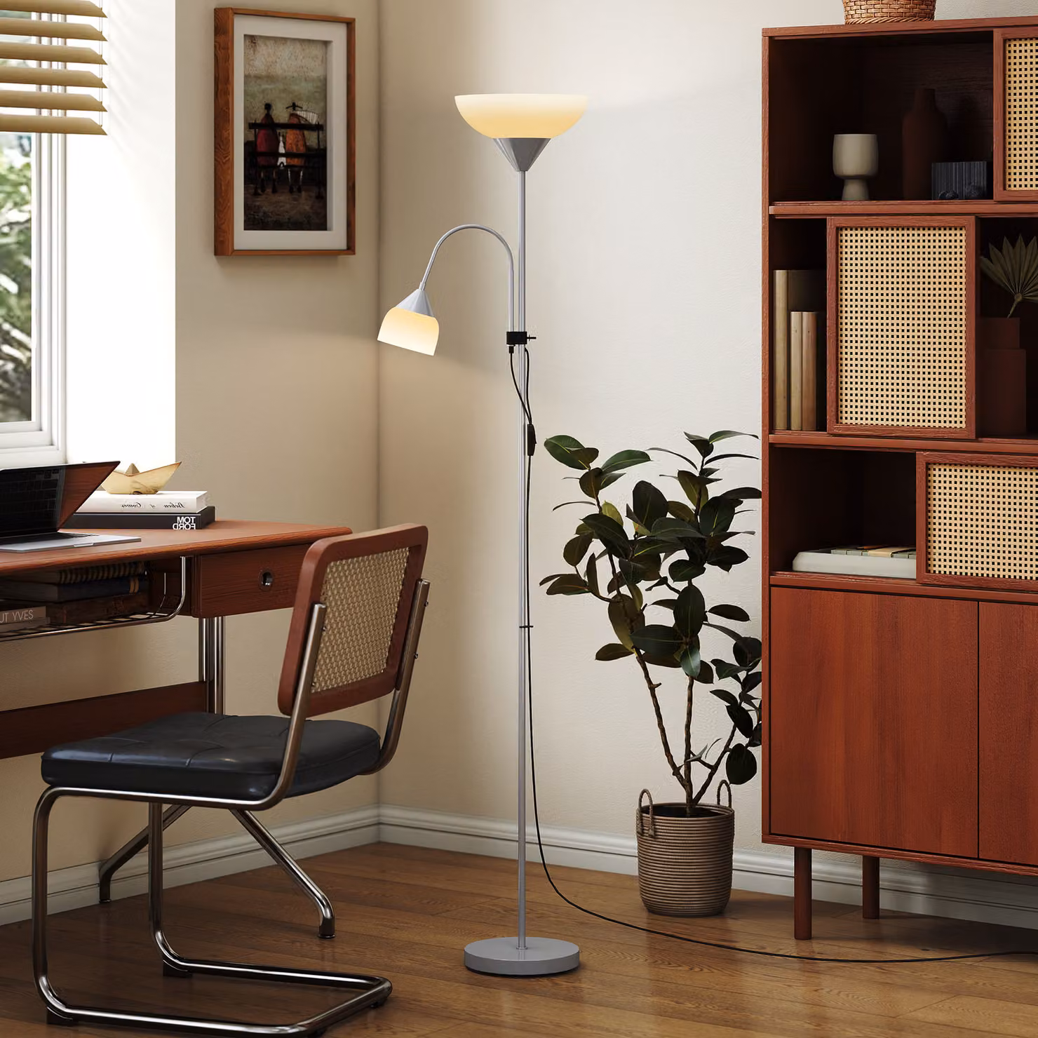 HOMCOM LED Floor Lamp in Silver, Adjustable Mother and Child Standing Uplighter for Living Rooms, Height: 180 cm – 4