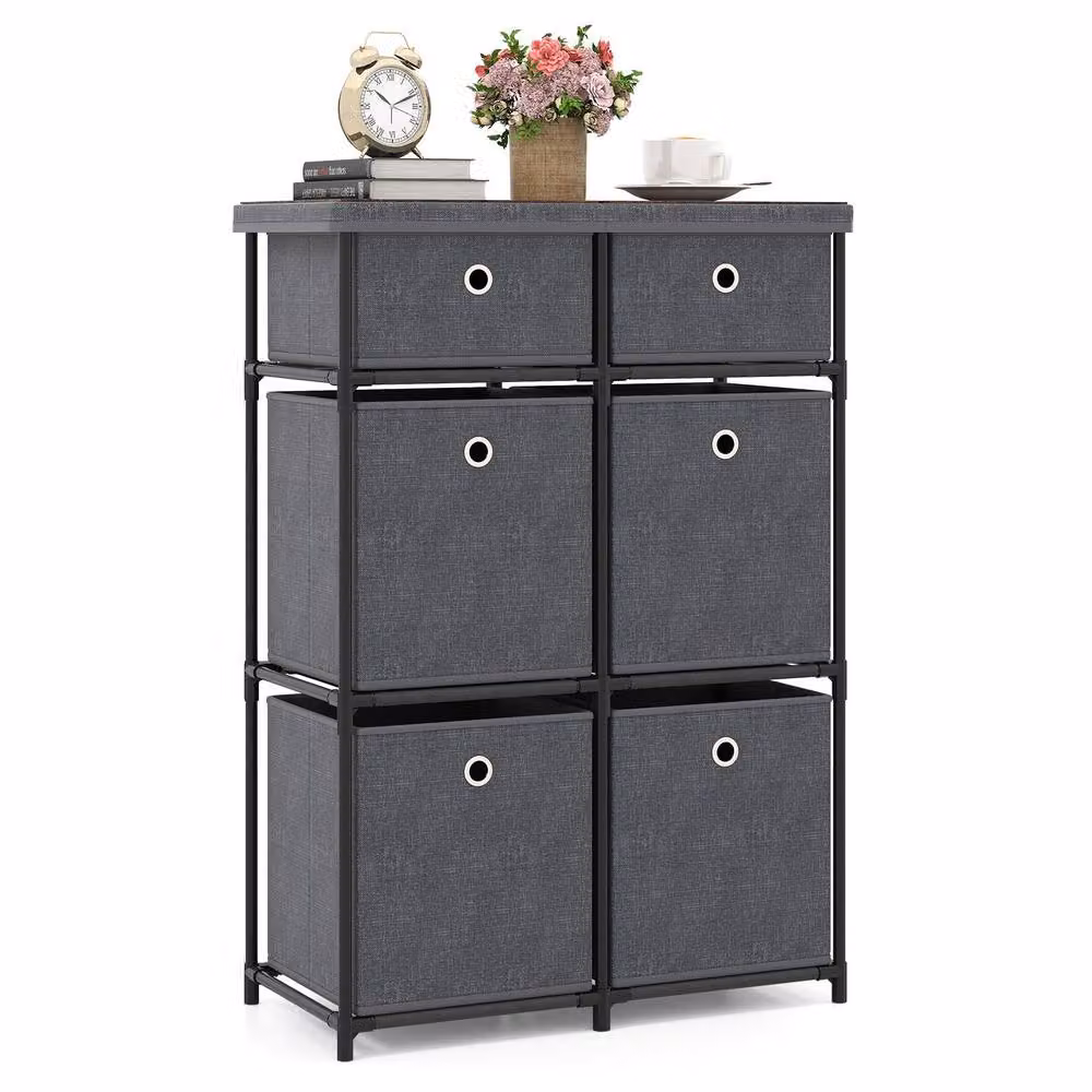 Costway 6-Drawer Metal Frame Chest of Drawers Storage Organiser Unit in Grey – 3