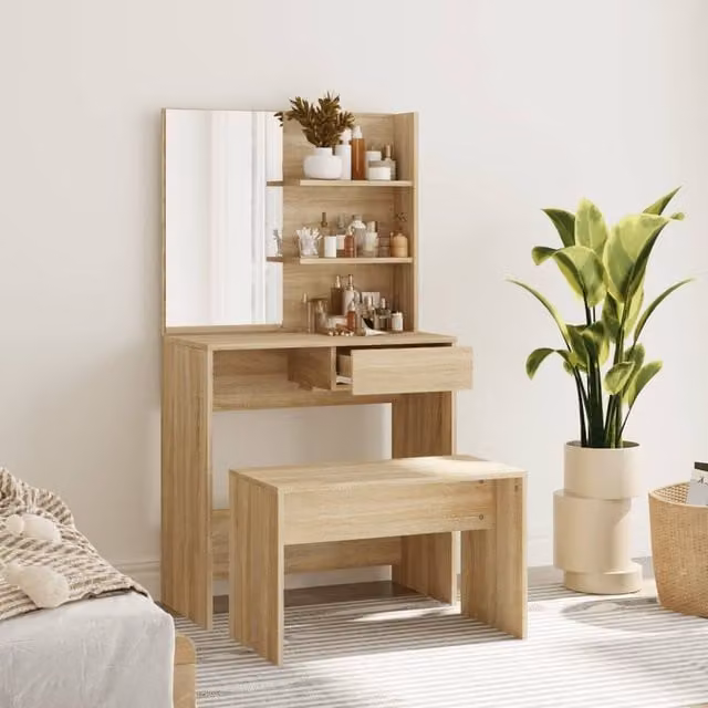 Berkfield Home Sonoma Oak Dressing Table Set in Brown, W: 74.5 cm, D: 40 cm, H: 141 cm