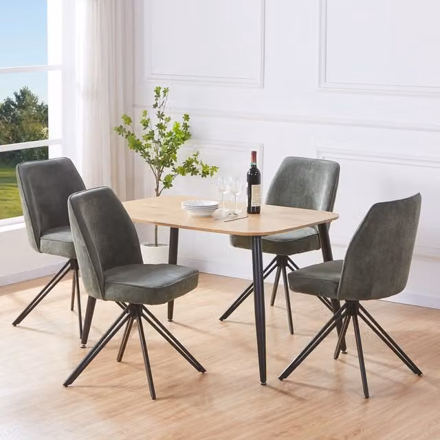 Aspen Light Oak Rectangular Dining Table and 4 Green Swivel Chairs