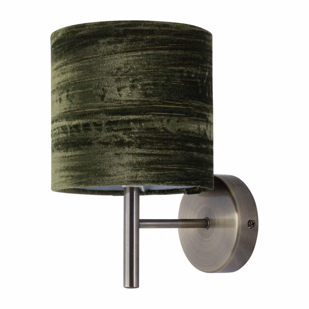 First Choice Lighting Brea Set of 2 Antique Brass Wall Lights with Green Velvet Shades – 2
