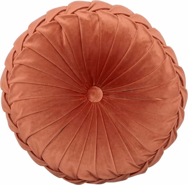 Laura Ashley Rosanna Round Velvet Filled Cushion, Orange, Diameter: 35 cm, Depth: 14 cm