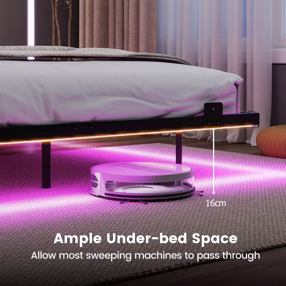 Costway King Size Modern Metal Floating Bed Frame with LED Under-Bed Lighting in Black, 180 x 200 cm – 7