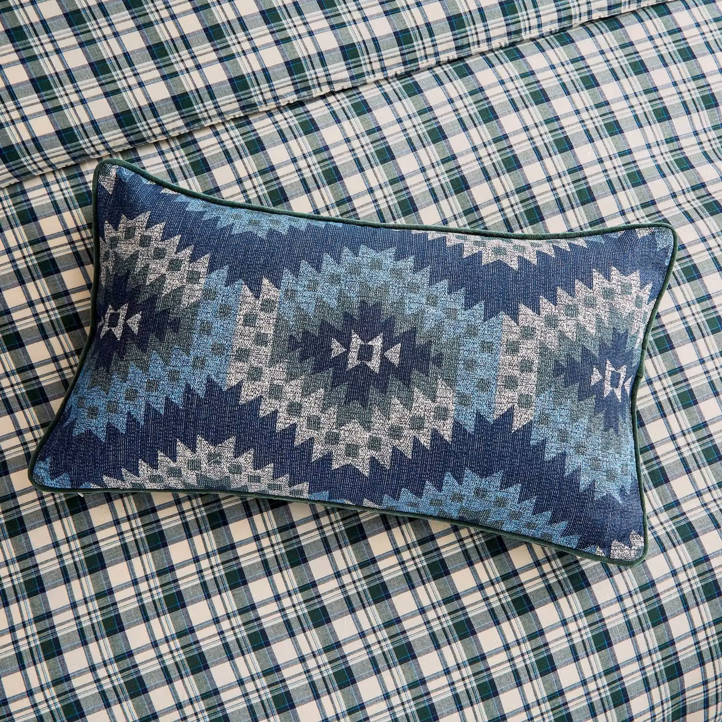 Bedeck of Belfast Navajo Ethnic Graphic Cushion in Blue and Green, W: 70 cm, H: 40 cm – 2