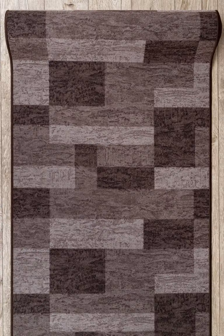 RugsX Icona Anti-Slip Geometric Runner in Brown, W: 67 cm, L: 160 cm