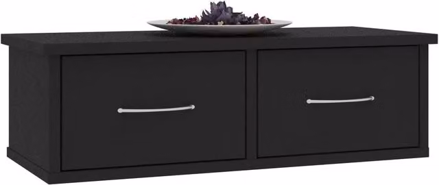 Berkfield Home Decorative Wall-mounted Drawer Shelf in Black, W: 60 cm, D: 26 cm, H: 18.5 cm