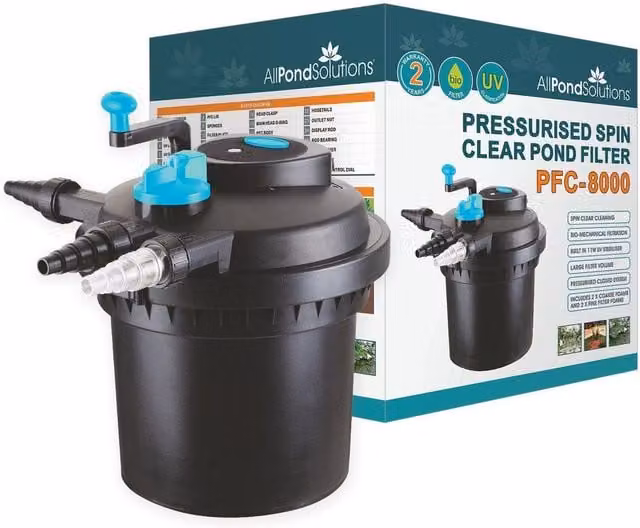 AllPondSolutions PFC-8000 Pressurised Pond Filter with 11W UV Clarifier, Black