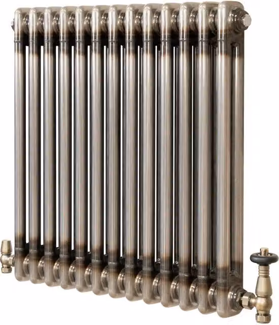 Monstershop Traditional 2 Column Steel Radiator and Integrated Valves in Silver, H: 60.5 cm, W: 60.5 cm, D: 6.0 cm – 1