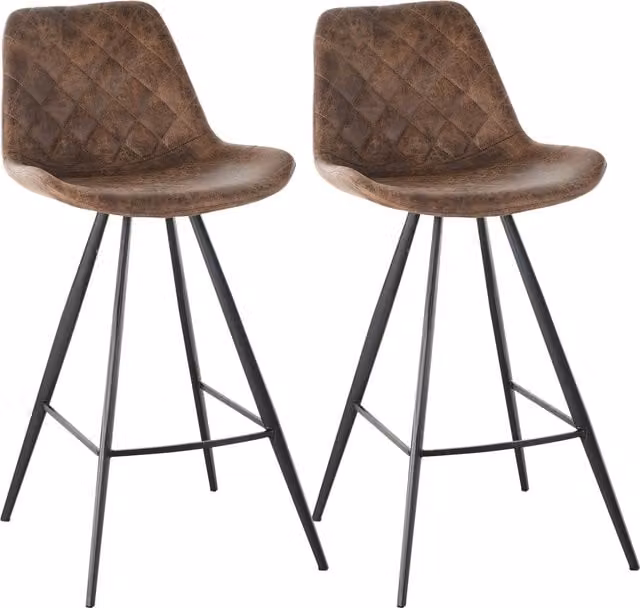 HOMCOM Set of 2 Vintage Brown Microfibre Bar Stools with Metal Frame – 1