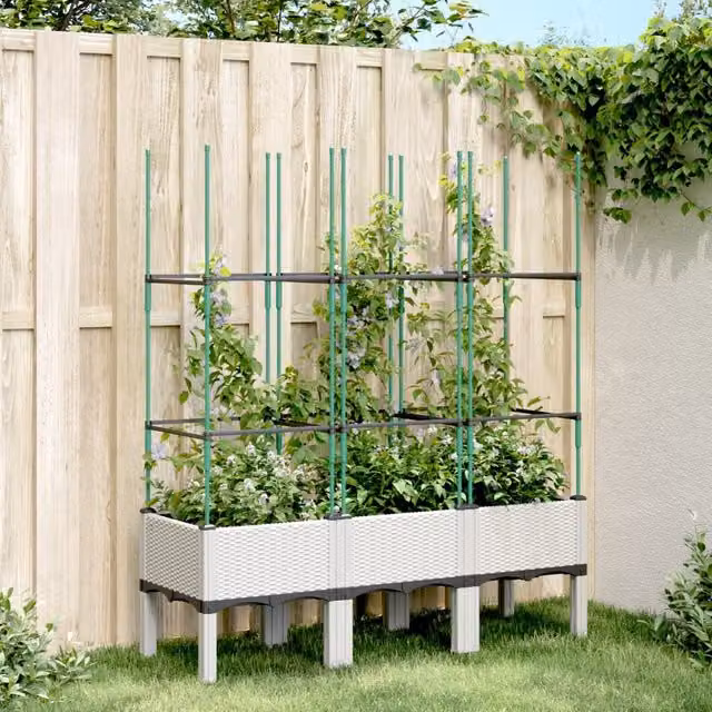 Berkfield Home Garden Planter with Trellis in White, W/D/H: 120 x 40 x 142.5 cm – 1